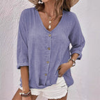 Judith - Women’s Button-Up V-Neck Blouse