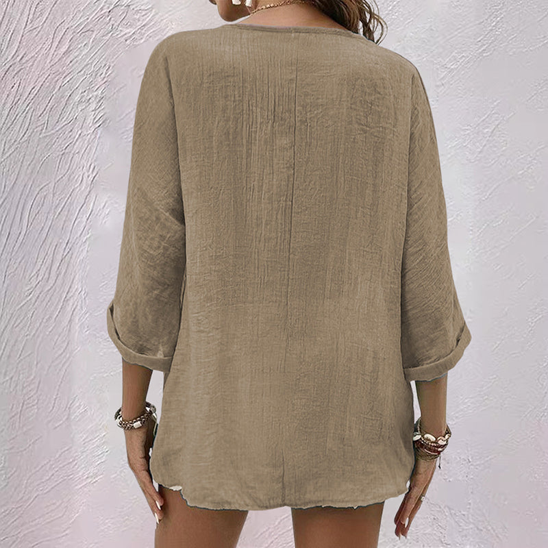 Judith - Women’s Button-Up V-Neck Blouse
