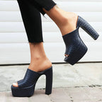 Julie - Women's Textured Platform Block Heel Mules
