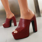 Julie - Women's Textured Platform Block Heel Mules