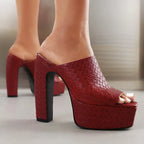 Julie - Women's Textured Platform Block Heel Mules