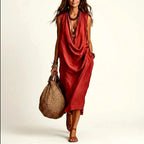 Juliet - Cotton-Linen Cowl-Neck Midi Dress