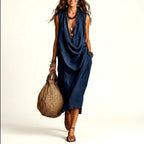 Juliet - Cotton-Linen Cowl-Neck Midi Dress