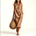 Juliet - Cotton-Linen Cowl-Neck Midi Dress