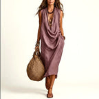 Juliet - Cotton-Linen Cowl-Neck Midi Dress