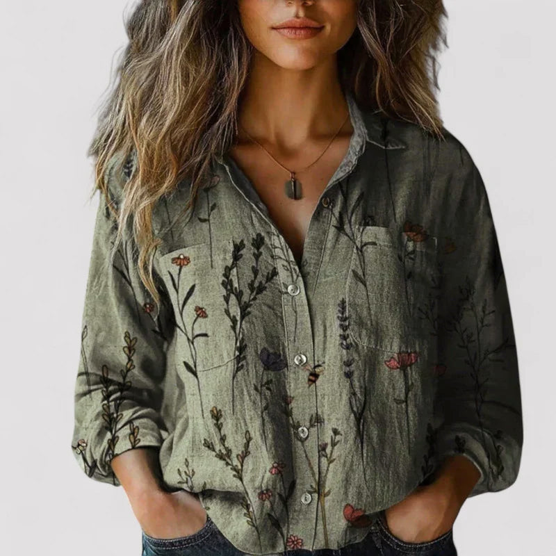 Kara - Women's Boho Print Button-Down Shirt
