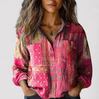 Kara - Women's Boho Print Button-Down Shirt