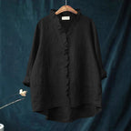 Karen - Women’s Ruffled V-Neck Blouse with Button Front