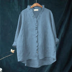 Karen - Women’s Ruffled V-Neck Blouse with Button Front