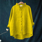 Karen - Women’s Ruffled V-Neck Blouse with Button Front
