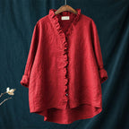 Katherine - Women's Ruffled Edge Button-Front Blouse