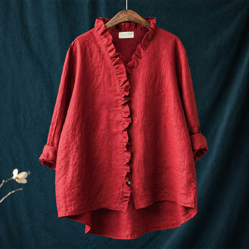 Katherine - Women's Ruffled Edge Button-Front Blouse