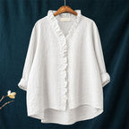 Katherine - Women's Ruffled Edge Button-Front Blouse