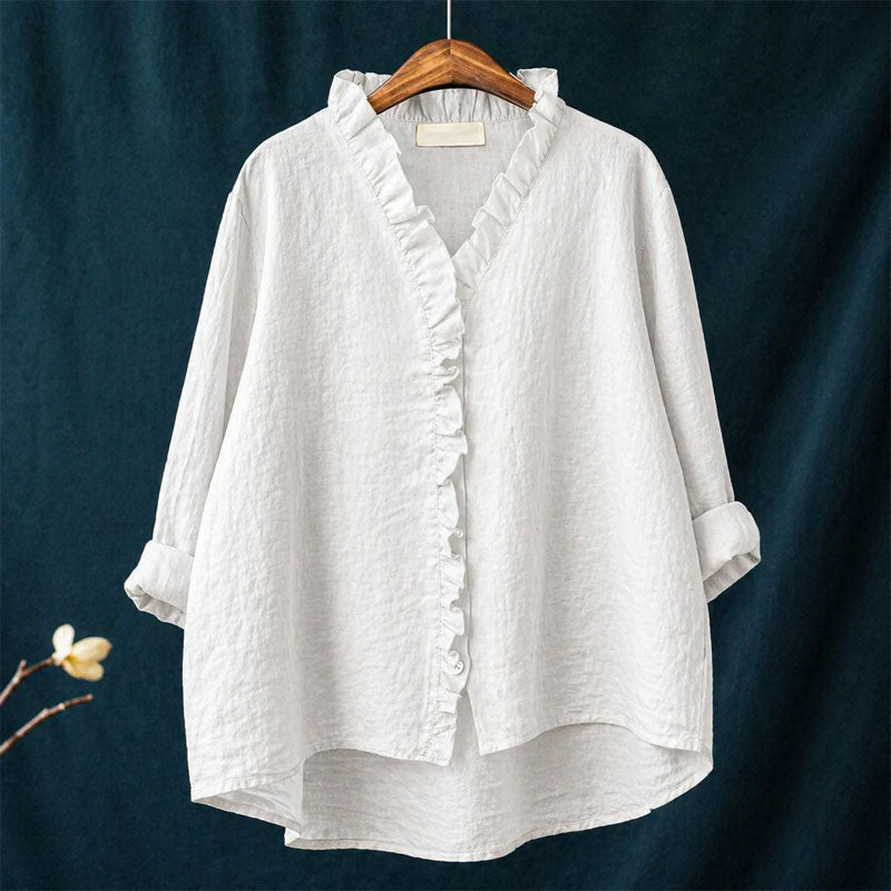Katherine - Women's Ruffled Edge Button-Front Blouse