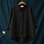 Katherine - Women's Ruffled Edge Button-Front Blouse