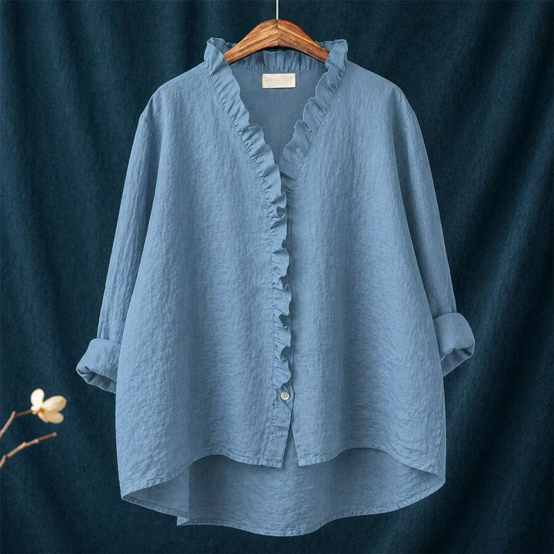 Katherine - Women's Ruffled Edge Button-Front Blouse