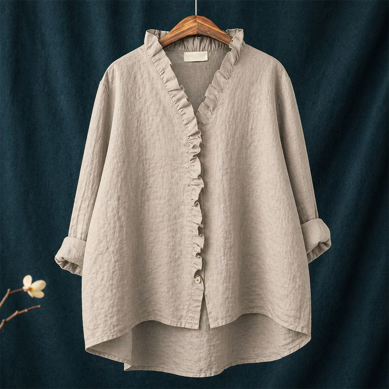 Katherine - Women's Ruffled Edge Button-Front Blouse