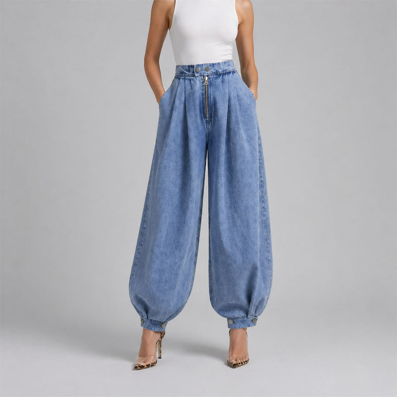 Katie - Women's High-Waisted Balloon Denim Pants