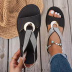Kelly - Women's Open Toe Ring Strap Flat Sandals
