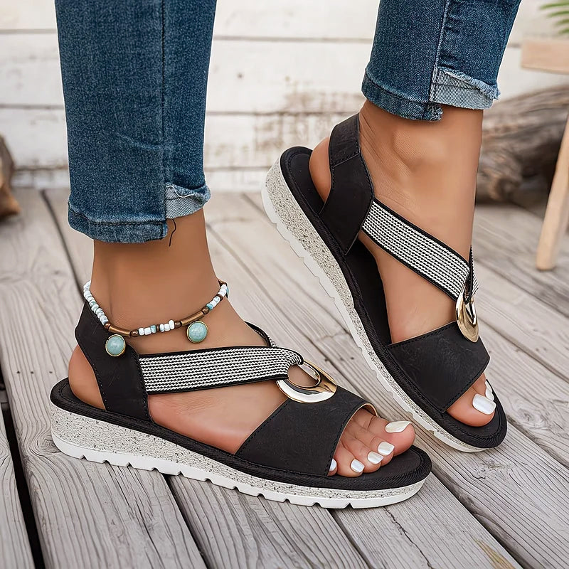 Kelly - Women's Open Toe Ring Strap Flat Sandals