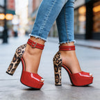 Khloe - Women's Platform Heels with Leopard Print Block Heel