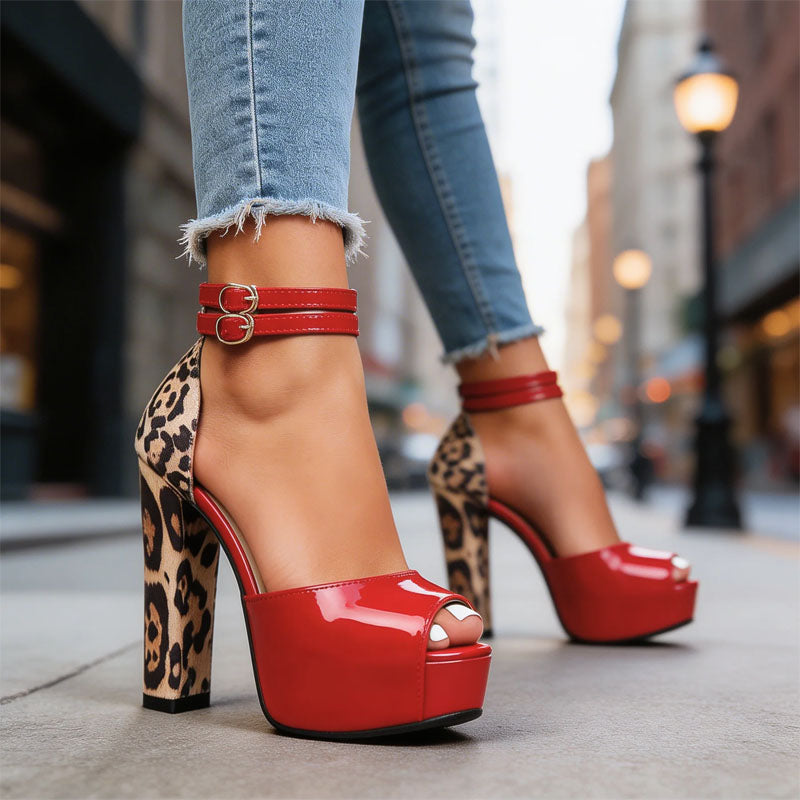 Khloe - Women's Platform Heels with Leopard Print Block Heel