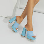 Kimberly - Women's Ribbed Strap Platform Block Heel Mules