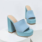 Kimberly - Women's Ribbed Strap Platform Block Heel Mules