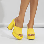 Kimberly - Women's Ribbed Strap Platform Block Heel Mules