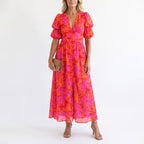 Kinsley - Women's Floral Puff Sleeve Midi Dress