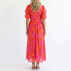 Kinsley - Women's Floral Puff Sleeve Midi Dress