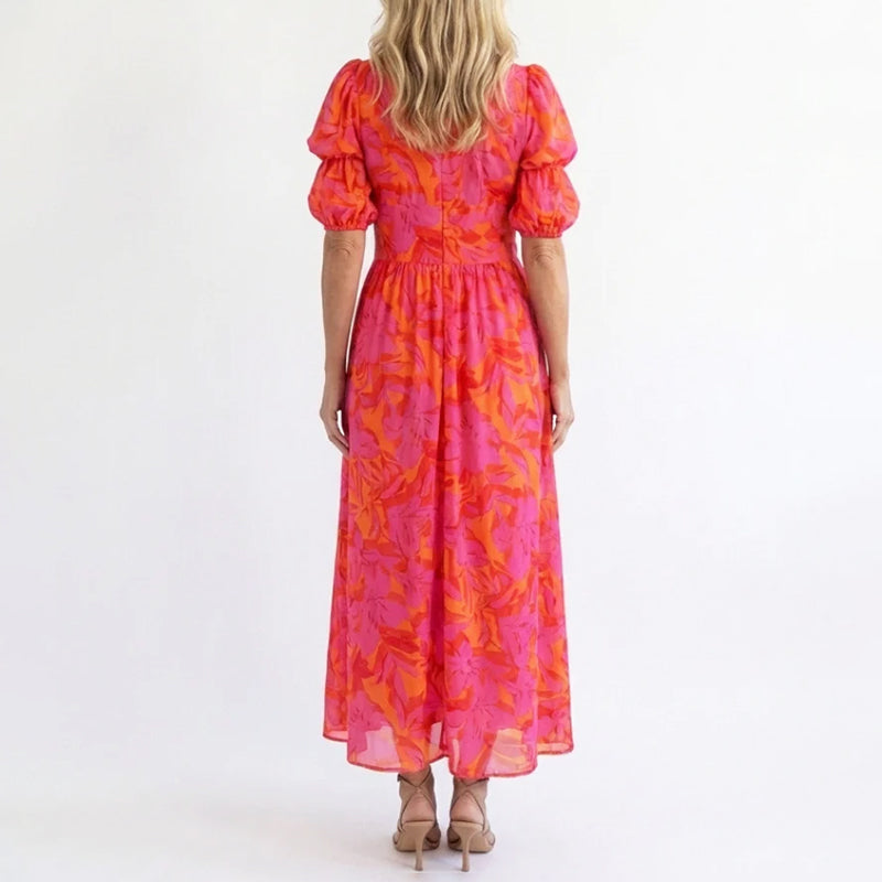 Kinsley - Women's Floral Puff Sleeve Midi Dress