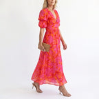 Kinsley - Women's Floral Puff Sleeve Midi Dress