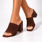 Kirsten – Women’s Ribbed Knit Strap Heeled Mules