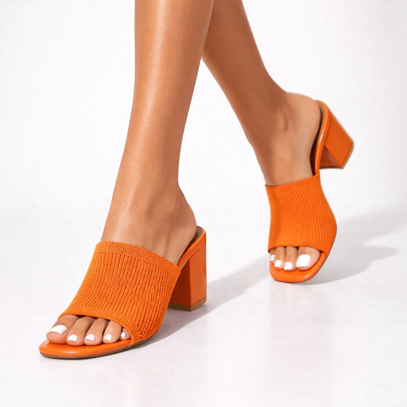 Kirsten – Women’s Ribbed Knit Strap Heeled Mules
