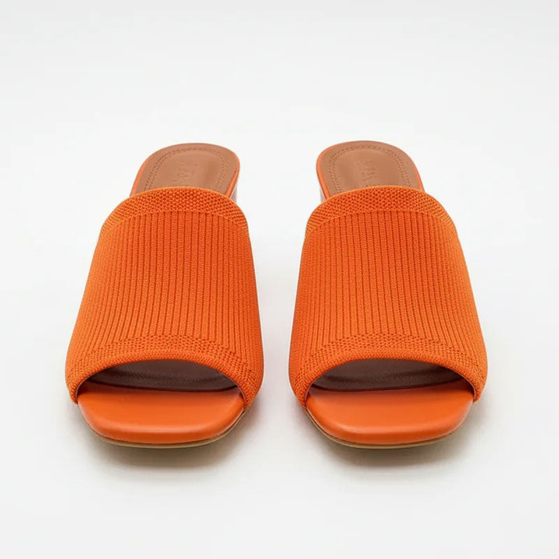Kirsten – Women’s Ribbed Knit Strap Heeled Mules