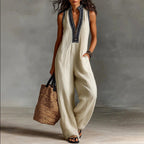 Lara - Women's Embroidered Tank Linen Jumpsuit