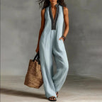 Lara - Women's Embroidered Tank Linen Jumpsuit