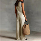 Lara - Women's Embroidered Tank Linen Jumpsuit
