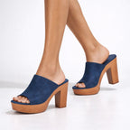 Lauren - Women's Minimal Platform Block Heel Mules