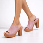 Lauren - Women's Minimal Platform Block Heel Mules