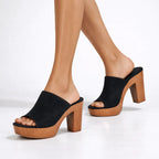 Lauren - Women's Minimal Platform Block Heel Mules
