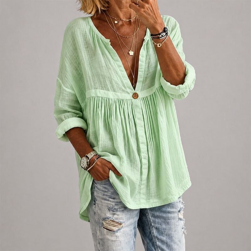 Leanna - Women's Loose V-Neck Tunic Blouse