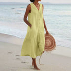 Liana - Women’s Sleeveless Button-Front Midi Dress