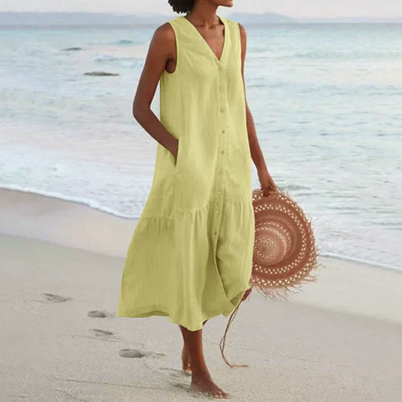 Liana - Women’s Sleeveless Button-Front Midi Dress
