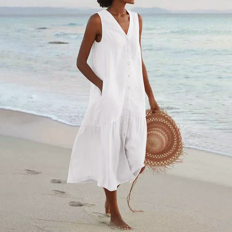 Liana - Women’s Sleeveless Button-Front Midi Dress