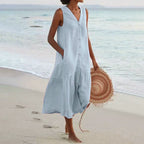 Liana - Women’s Sleeveless Button-Front Midi Dress