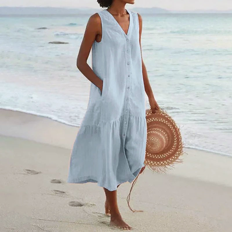 Liana - Women’s Sleeveless Button-Front Midi Dress