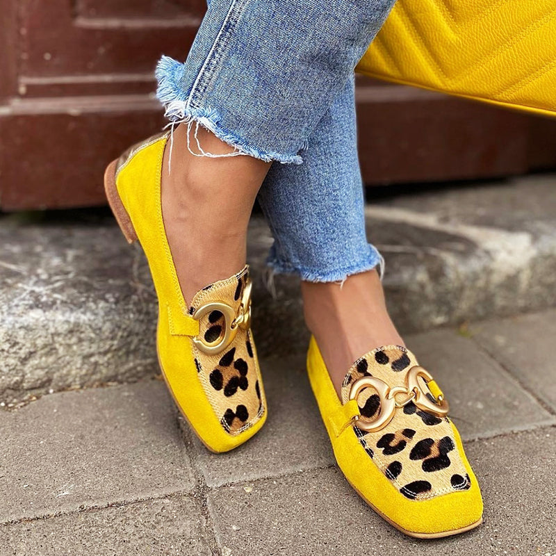 Lila - Women’s Suede Loafers with Leopard Print Detail