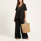 Lillian - Women's V-Neck Top and Wide Leg Pants Set